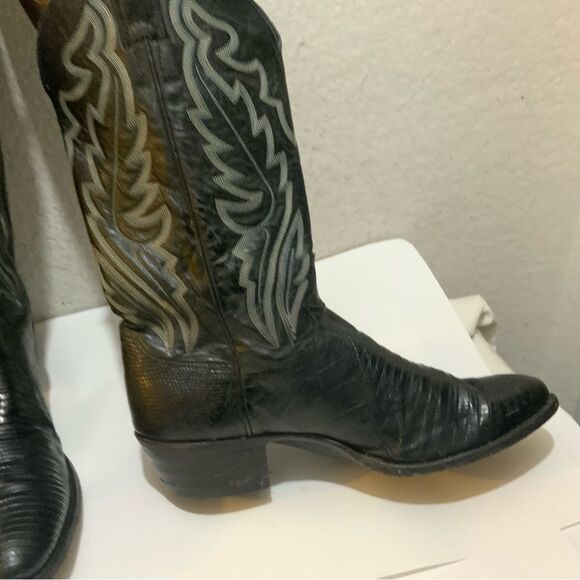 Justin Lizard Skin Leather Cowboy Western Boots Men\'s 9.5 D Black USA 8313 main image 10